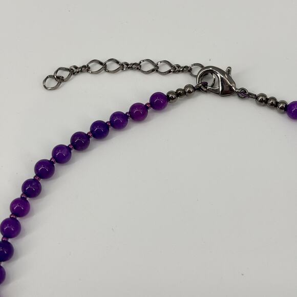 Purple Beaded Necklace with Galaxy-Inspired Statement Beads 19" Collar Length - Picture 5 of 6